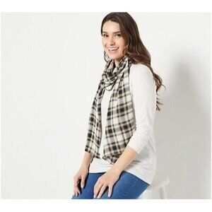NWT Susan Graver Liquid Knit Scoop-Neck Top and Scarf Set Sz L Antique Ivory